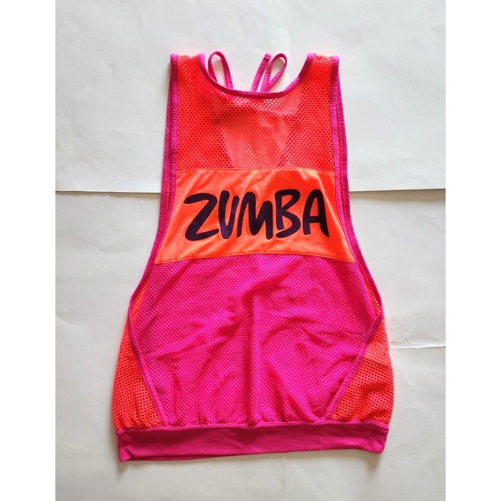 Zumba Fitness Mesh Open Side Tank Top Z-Wear Orange Pink Breathable Wmn Sz XS